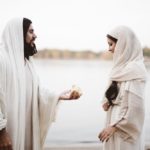 Jesus Loving Others - GIves Bread to Woman